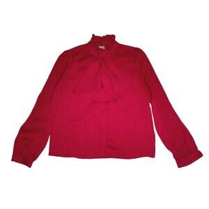 70's Vintage Red Blouse size Small High Ruffled Neckline Secretary Striped
